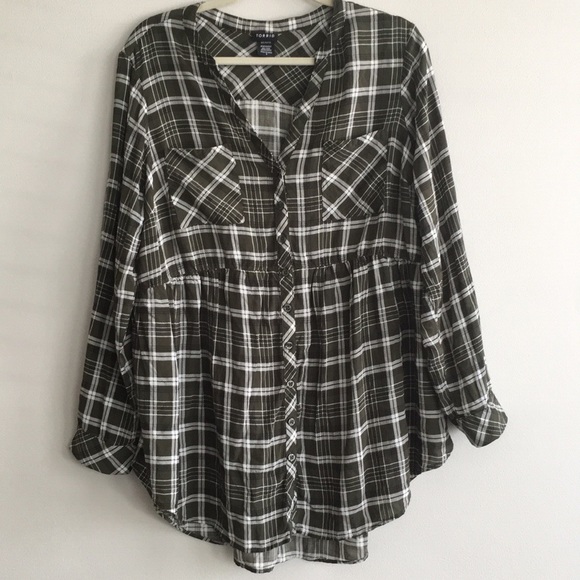 Torrid plaid babydoll tunic button- up hi-lo 2 2X - Picture 5 of 8